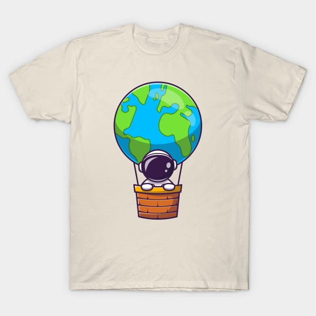 Cute Astronaut In Hot Air Balloon Earth T-Shirt by Catalyst Labs